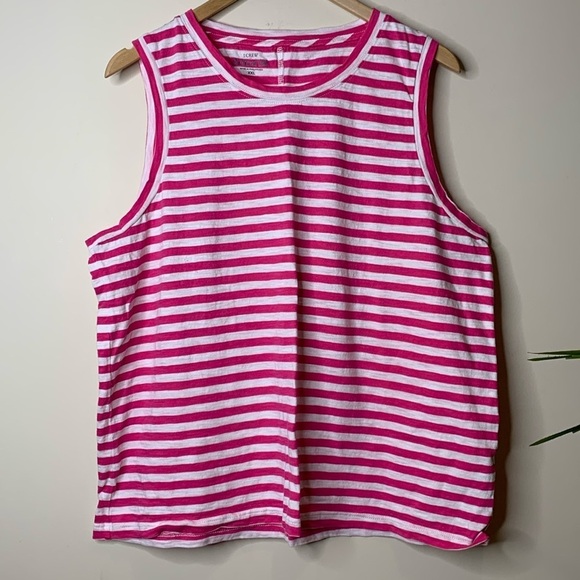 J Crew | Pink White Striped 100% Cotton Reimagined Girlfriend Tank Top XXL - Picture 1 of 8